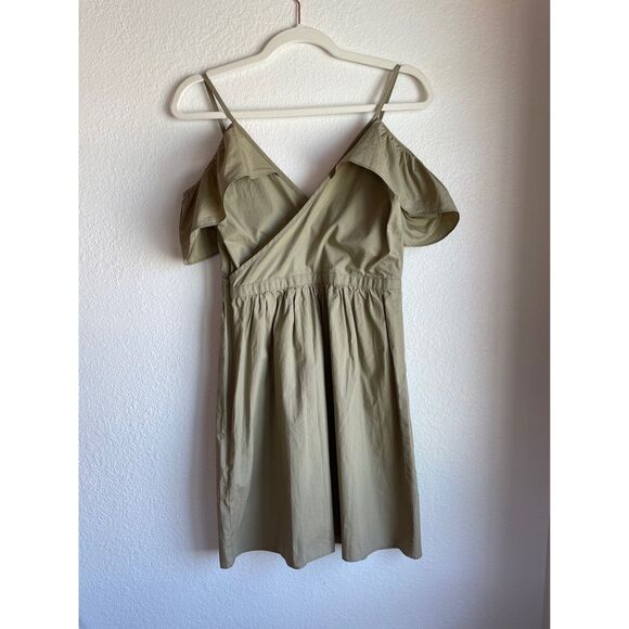 Madewell Khaki Tan Cold-Shoulder V-Neck V-Back Ruffle Wrap Style Dress Size 00 - Picture 6 of 12